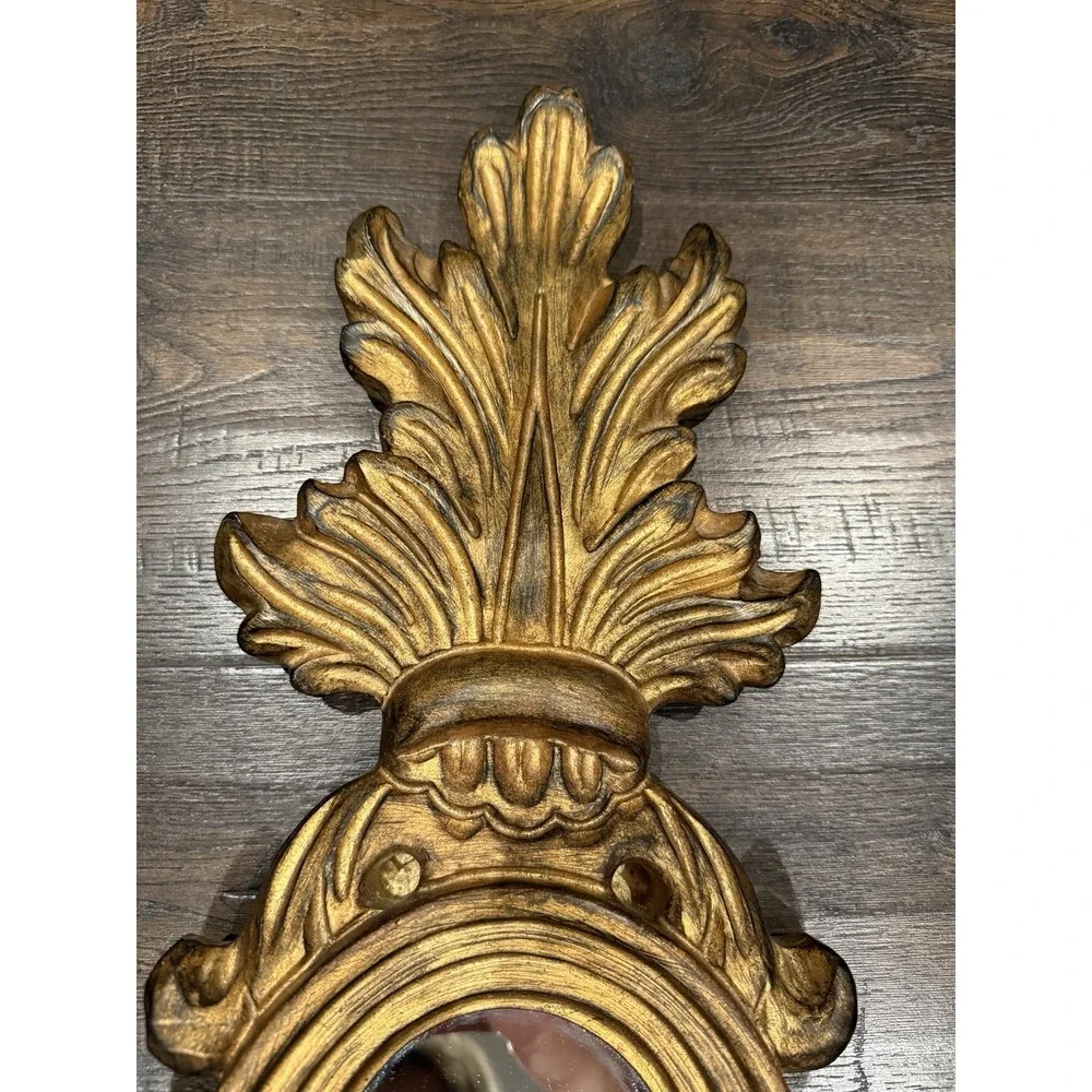 Vintage Italian Style Gilded Wooden Mirror Double Arm Light Wall Sconce
